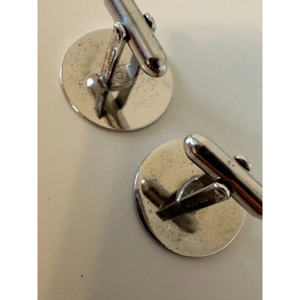Lamode Sterling Silver Cufflinks Round Etched Edges Signed Circles 925